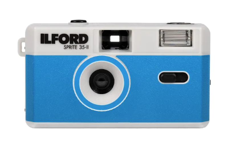 ILFORD SPRITE 35-II 35MM FILM CAMERA sliver & blue