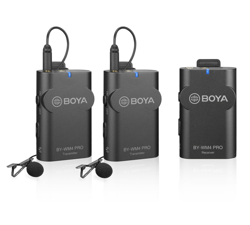 BOYA BY-WM4 Pro-K2 WIRELESS MICROPHONE SYSTEM 1 RECEIVER 2 TRANSMITTERS