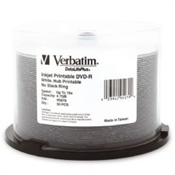 VERBATIM DVD-R 4.7GB 50PKT SPINDLE WHITE INKJET 16X