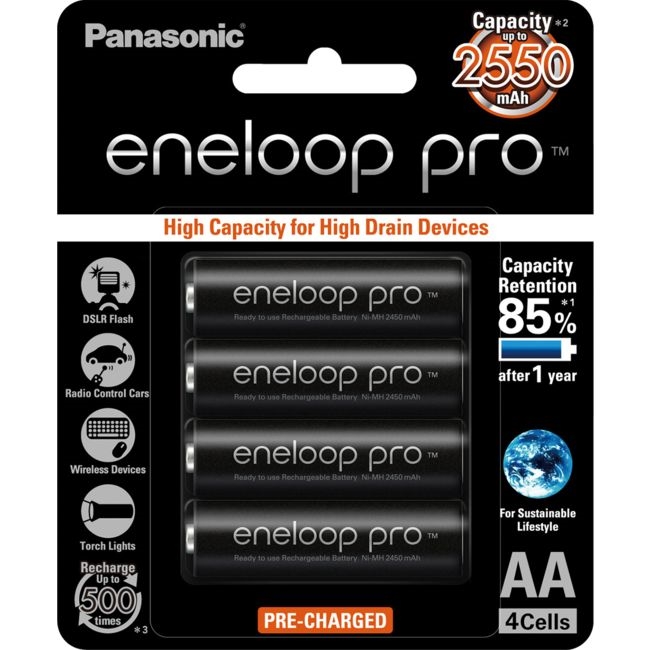 PANASONIC ENELOOP PRO AA 4 PACK RECHARGEABLE BATTERIES