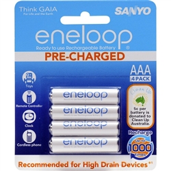 SANYO ENELOOP AAA 4 PACK RECHARGEABLE BATTERIES