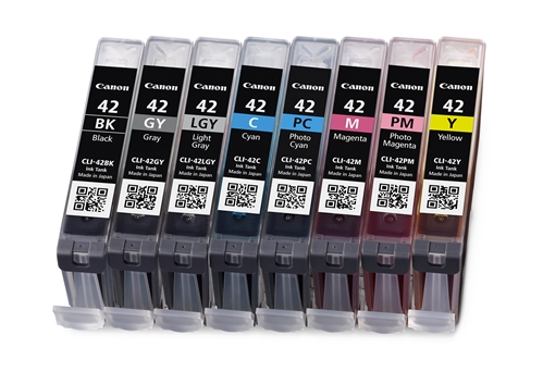 Canon PIXMA PRO 100S printer inks, CLI-42 Y,M, C, PC, PM, GY, LGY, BK